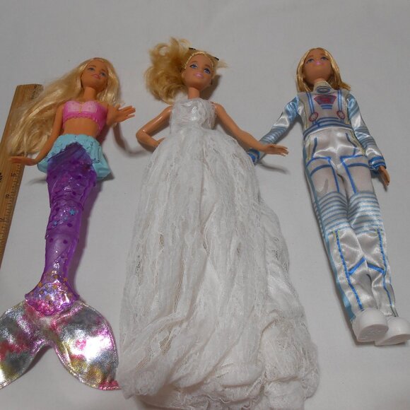 NICE Lot 3 Mattel Barbie 12" Dolls Bride, Astronaut, Little Mermaid w/ clothes - Picture 3 of 9